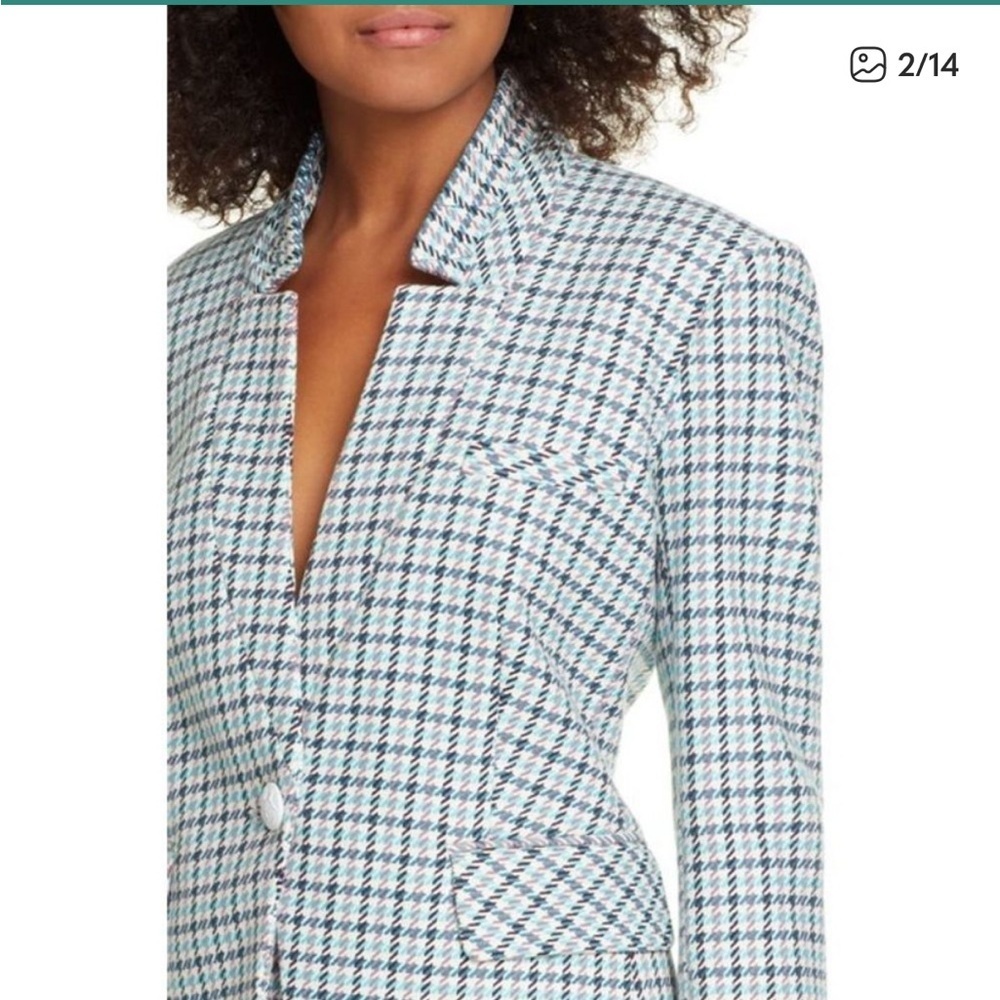 New VERONICA BEARD | Farley Dickey Jacket Turquoise Multi Tweed Houndstooth 0 - Picture 3 of 10